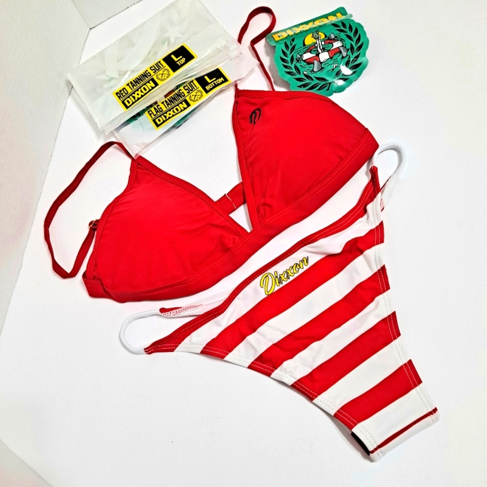 NWT DIXXON Red and White Striped Cheeky Bikini Set